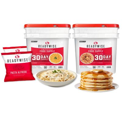 ReadyWise 30 Day Emergency Food Supply - 296 Servings, 2 Buckets, Freeze Dried Protein Meals, Survival Food Storage, Ready to Eat, up to 25 Year Shelf Life