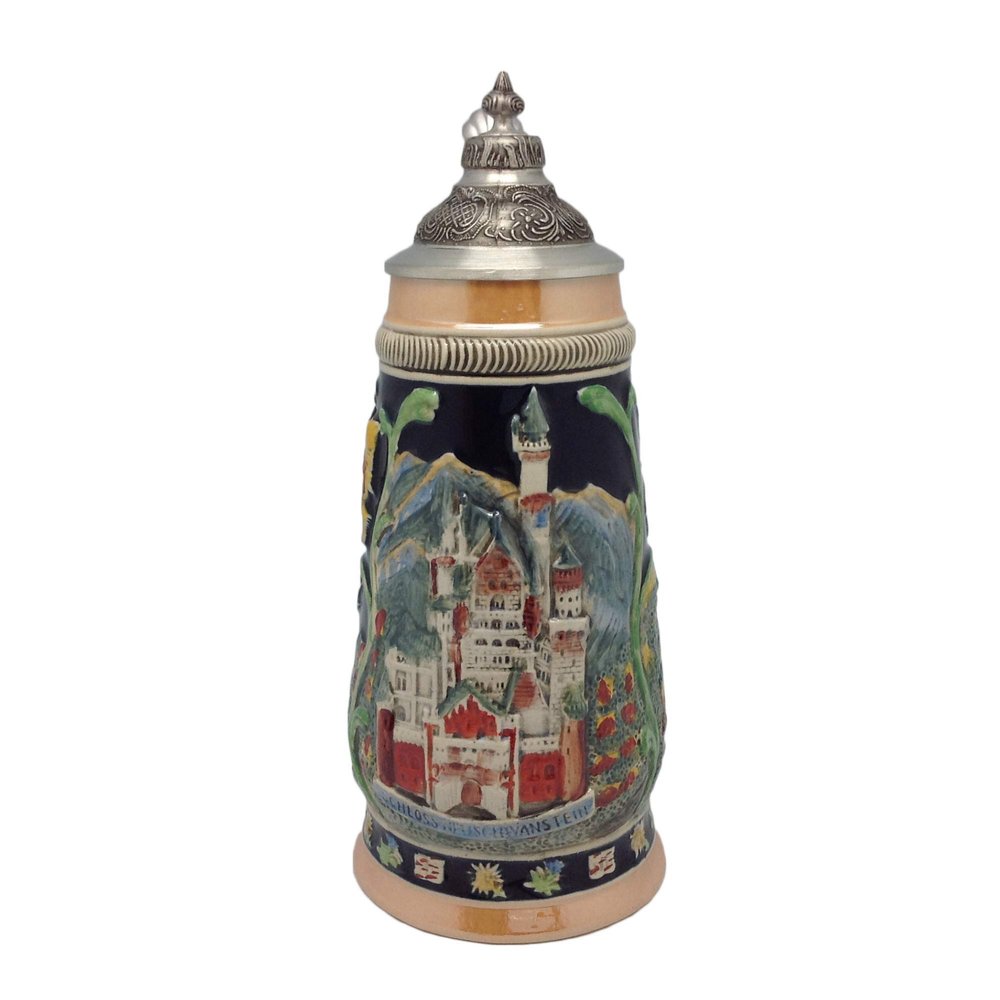 0.75 Liter | OktoberfestHaus Beer Stein German Neuschwanstein Schloss (Castle) Ceramic Mug With Metal Lid Beer Mugs, Beer Steins for Men and Beer Lover Gift Idea, Beer Mug Gift