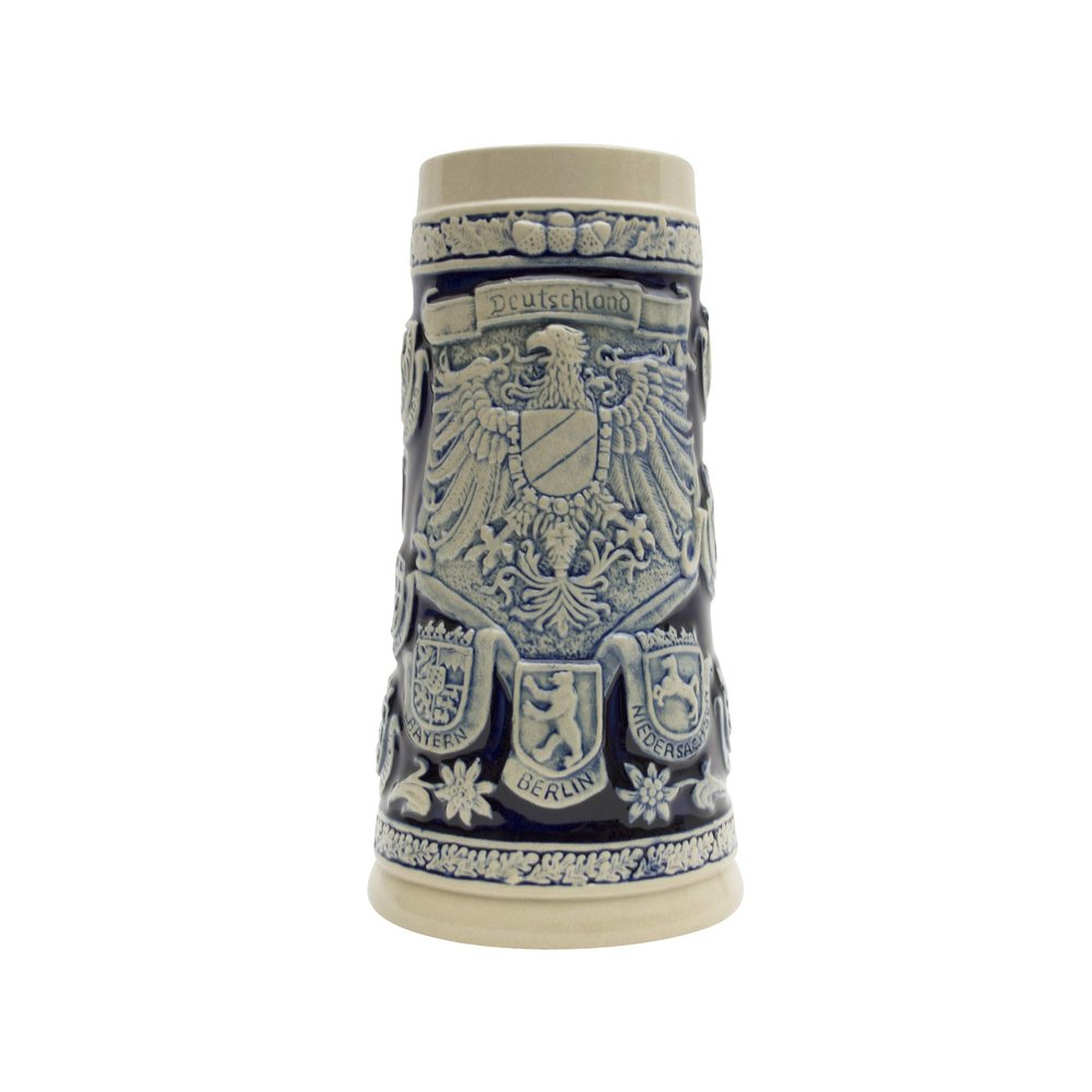 1.1 Liter | OktoberfestHaus Tankard Ceramic Beer Stein Cobalt Blue Collectible Bier Krug German Adler (Eagle) Midieval Coat Of Arms Jarras de Cerveza and Jarra Stein