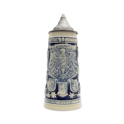 1.1 Liter | OktoberfestHaus German Beer Stein With Lid, Oktoberfest Beer Mug For Men & Women, German Adler (Eagle) Midieval Coat of Arms Bier Krug
