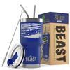 1966-77 Ford Bronco 4x4 American Flag BEAST 30 oz Stainless Steel Insulated Tumbler w/Lid, 2 Straws, Brush and Gift Box royal view 1