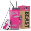 1966-77 Ford Bronco 4x4 American Flag BEAST 20 oz Stainless Steel Insulated Tumbler w/Lid, 2 Straws, Brush and Gift Box hotpink view 1