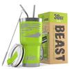 1966-77 Ford Bronco 4x4 American Flag BEAST 30 oz Stainless Steel Insulated Tumbler w/Lid, 2 Straws, Brush and Gift Box lime view 1