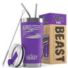 1966-77 Ford Bronco 4x4 American Flag BEAST 20 oz Stainless Steel Insulated Tumbler w/Lid, 2 Straws, Brush and Gift Box purple view 1
