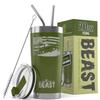 1966-77 Ford Bronco 4x4 American Flag BEAST 20 oz Stainless Steel Insulated Tumbler w/Lid, 2 Straws, Brush and Gift Box army view 1