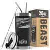 1966-77 Ford Bronco 4x4 American Flag BEAST 20 oz Stainless Steel Insulated Tumbler w/Lid, 2 Straws, Brush and Gift Box black view 1
