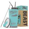 1966-77 Ford Bronco 4x4 American Flag BEAST 20 oz Stainless Steel Insulated Tumbler w/Lid, 2 Straws, Brush and Gift Box aqua view 1