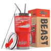 1966-77 Ford Bronco 4x4 American Flag BEAST 30 oz Stainless Steel Insulated Tumbler w/Lid, 2 Straws, Brush and Gift Box red view 1