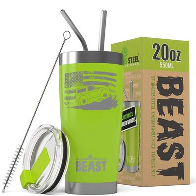 1966-77 Ford Bronco 4x4 American Flag BEAST 20 oz Stainless Steel Insulated Tumbler w/Lid, 2 Straws, Brush and Gift Box lime
