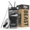 1966-77 Ford Bronco 4x4 American Flag BEAST 30 oz Stainless Steel Insulated Tumbler w/Lid, 2 Straws, Brush and Gift Box black view 1