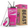 1966-77 Ford Bronco 4x4 American Flag BEAST 30 oz Stainless Steel Insulated Tumbler w/Lid, 2 Straws, Brush and Gift Box hotpink view 1