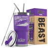 1966-77 Ford Bronco 4x4 American Flag BEAST 30 oz Stainless Steel Insulated Tumbler w/Lid, 2 Straws, Brush and Gift Box purple view 1