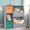 Costzon 5 Cubbies Kids Toy Storage Organizer with Bookcase, Children Bookshelf and Toy Storage Bins for Toddlers, Wooden Storage Cabinet for Play Room Living Room Nursery Daycare (Gray) view 2
