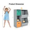 Costzon 5 Cubbies Kids Toy Storage Organizer with Bookcase, Children Bookshelf and Toy Storage Bins for Toddlers, Wooden Storage Cabinet for Play Room Living Room Nursery Daycare (Gray) view 3