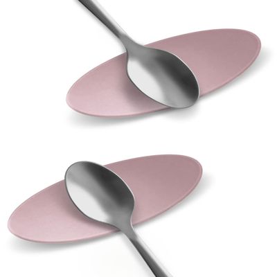 Carrotez Small Silicone Coffee Spoon Rest 2 pcs (0.2" x 1.6" x 3.74"), Spoon Holder Flexible almond-Shaped for Next to Coffee Maker - Kitchen Utensil Rest, Pink