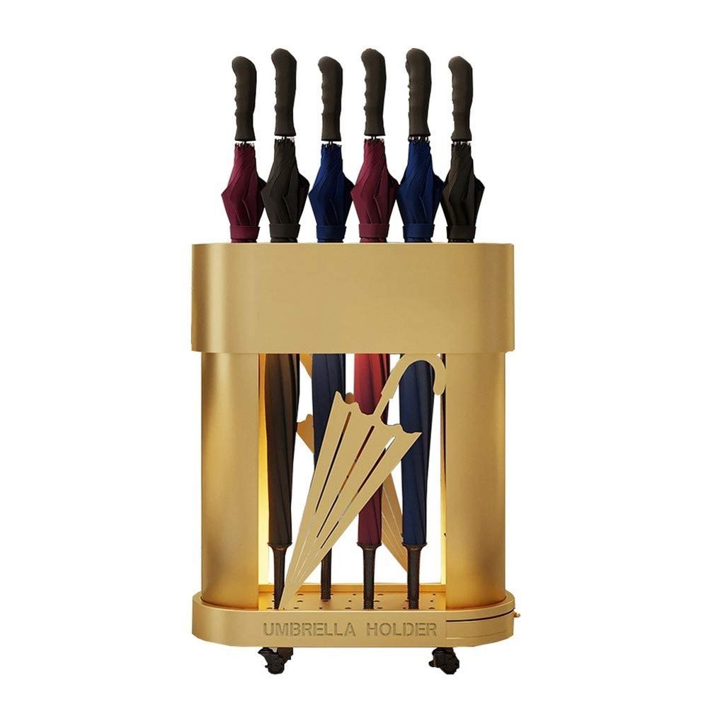 Umbrella Racks WXYZ Umbrella Stand Hotel Lobby Bank Commercial Light Luxury Umbrella Bucket, 12-Hole Large Capacity Umbrella Storage Rack, 55x24x72cm Gold and Black (Color : Gold)