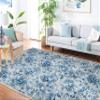 Martha Stewart x SAFAVIEH Area Rug Collection - 8' Square, Cream & Blue, Floral Pattern, Non-Shedding & Easy Cleaning, Ideal for Living Room, Bedroom, Office, Dining Space (MSR2862D) view 4