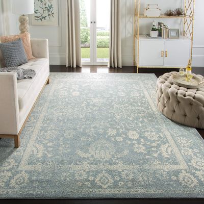 SAFAVIEH Adirondack Collection Area Rug - 4' Square, Slate & Ivory, Distressed Vintage Floral Design, Non-Shedding & Easy to Clean, Ideal for Living Room, Bedroom, Dining Space (ADR109T)