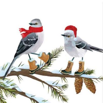 Set of 2 Individual Decoupage Paper Party Napkin CHRISTMAS, BIRDS, BOOTS Watercolor Decor Luncheon Napkins for a Birthday holiday, Wedding, Cocktail Party