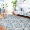 Martha Stewart x SAFAVIEH Area Rug Collection - 4' Square Cream & Blue, Floral Pattern, Non-Shedding & Easy Cleaning, Ideal for Living Room, Bedroom, Office, Dining Space (MSR2856D) view 3
