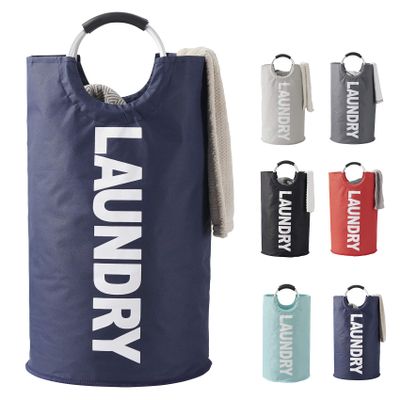 82L Large Thicken Laundry Basket Collapsible Fabric Laundry Hamper Foldable Heavy Duty Clothes Bag Portable Washing Bin Waterproof Cloth Hampers Storage with Durable Aluminum Handles (Dark Blue)