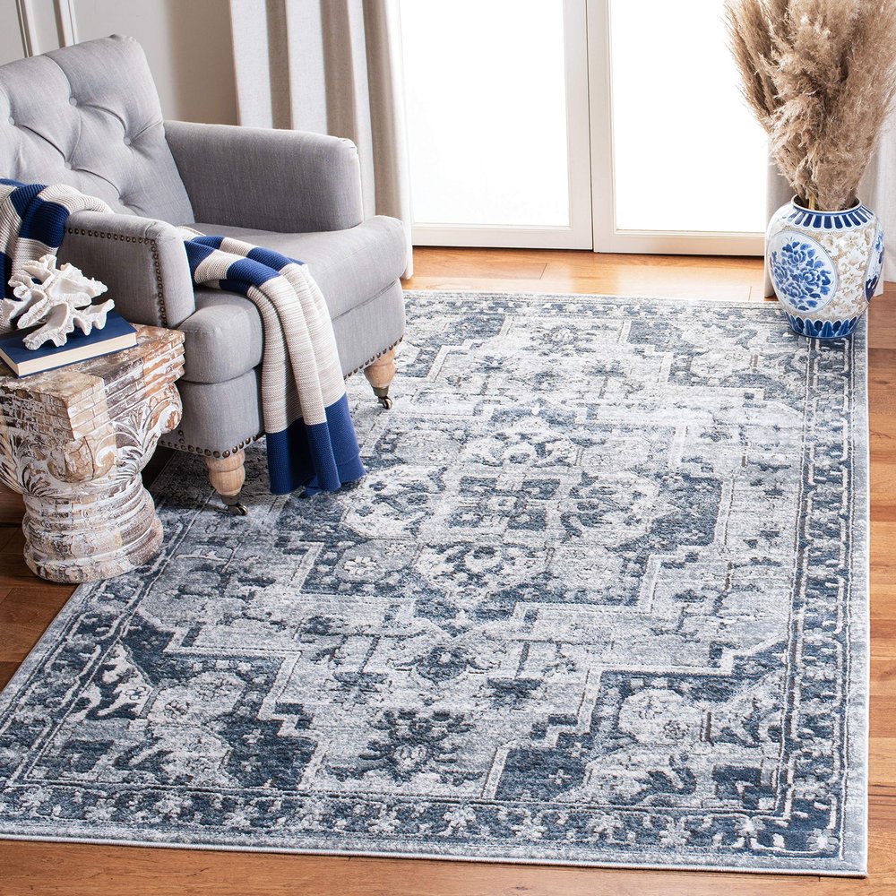 Martha Stewart x SAFAVIEH Area Rug Collection - 5'1" x 7'6", Navy & Ivory, Non-Shedding & Easy Cleaning, Ideal for Living Room, Bedroom, Office, Dining Space (MSR883N)
