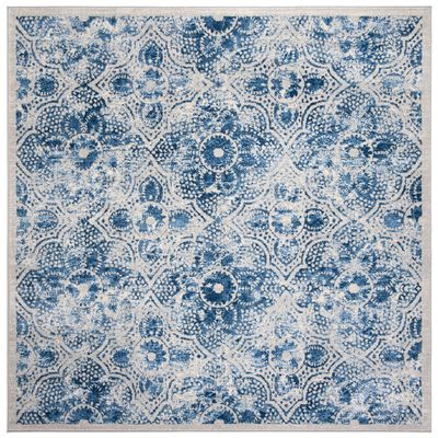 Martha Stewart x SAFAVIEH Area Rug Collection - 4' Square, Cream & Blue, Floral Pattern, Non-Shedding & Easy Cleaning, Ideal for Living Room, Bedroom, Office, Dining Space (MSR2862D)