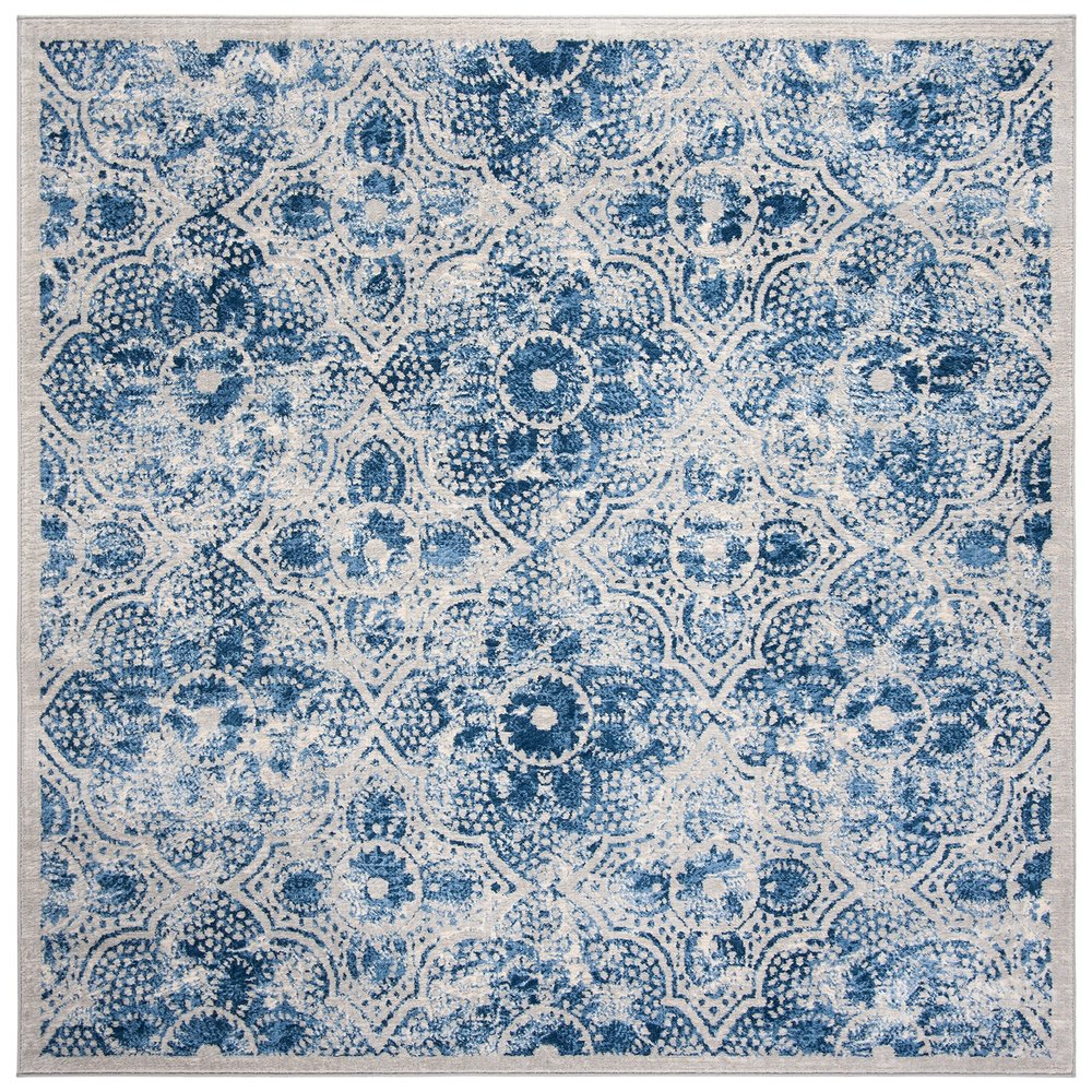 Martha Stewart x SAFAVIEH Area Rug Collection - 4' Square, Cream & Blue, Floral Pattern, Non-Shedding & Easy Cleaning, Ideal for Living Room, Bedroom, Office, Dining Space (MSR2862D)