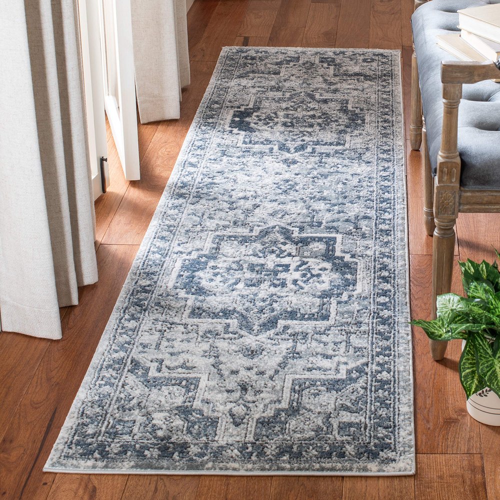 Martha Stewart x SAFAVIEH Area Rug Collection - 2'2" x 8' Runner, Navy & Ivory, Non-Shedding & Easy Cleaning, Ideal for Living Room, Bedroom, Foyer, Hallway (MSR883N)