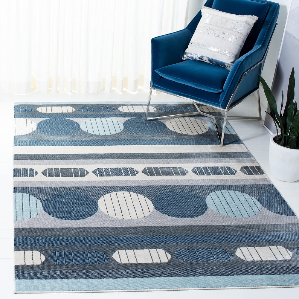 SAFAVIEH Area Rug 8x10 - Orwell Collection - Large - Grey & Blue, Mid-Century Modern Design, Non-Shedding & Easy Cleaning, Ideal for Living Room, Bedroom, Office, Dining Space (ORW367G)