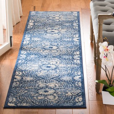 Martha Stewart x SAFAVIEH Area Rug Collection - 2' x 10' Runner, Navy & Cream, Floral Pattern, Non-Shedding & Easy Cleaning, Ideal for Living Room, Foyer, Bedroom, Hallway (MSR2862N)
