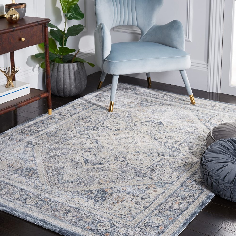 Martha Stewart x SAFAVIEH Area Rug Collection - 4' x 6', Cream & Blue, Non-Shedding & Easy Cleaning, Ideal for Living Room, Foyer, Bedroom, Accent Space (MSR689M)