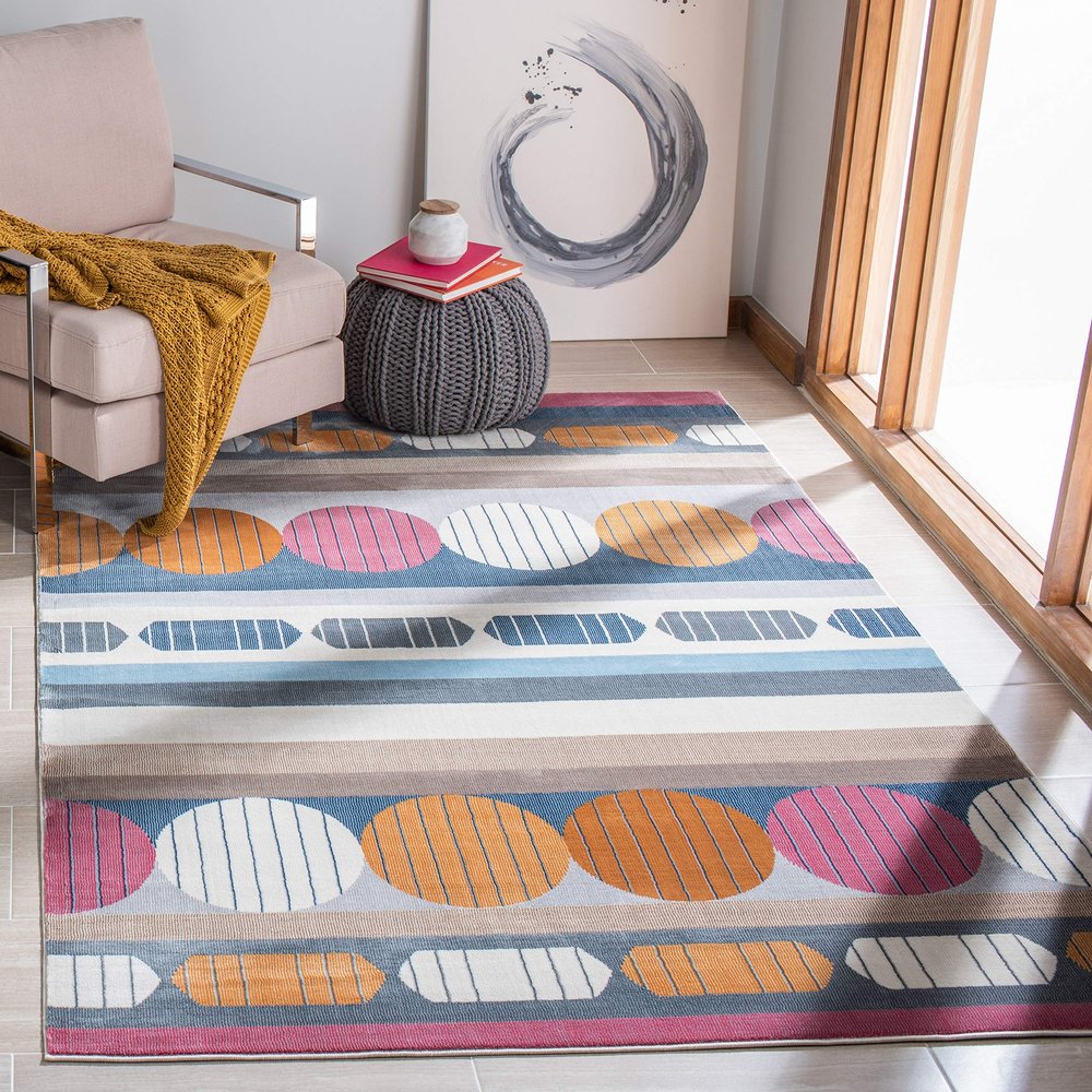 SAFAVIEH Area Rug 8x10 - Orwell Collection - Large - Grey & Orange, Mid-Century Modern Design, Non-Shedding & Easy Cleaning, Ideal for Living Room, Bedroom, Office, Dining Space (ORW367H)