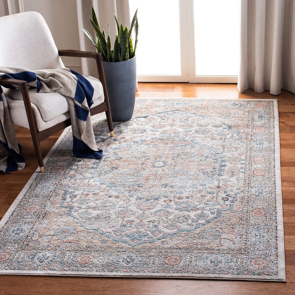Martha Stewart x SAFAVIEH Area Rug Collection - 5'1" x 7'6", Grey & Blue, Non-Shedding & Easy Cleaning, Ideal for Living Room, Bedroom, Office, Dining Space (MSR813F)