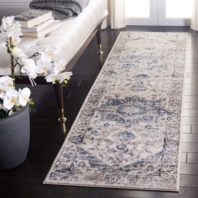 Martha Stewart x SAFAVIEH Area Rug Collection - 2'2" x 8' Runner, Ivory & Blue, Non-Shedding & Easy Cleaning, Ideal for Living Room, Bedroom, Foyer, Hallway (MSR868A)