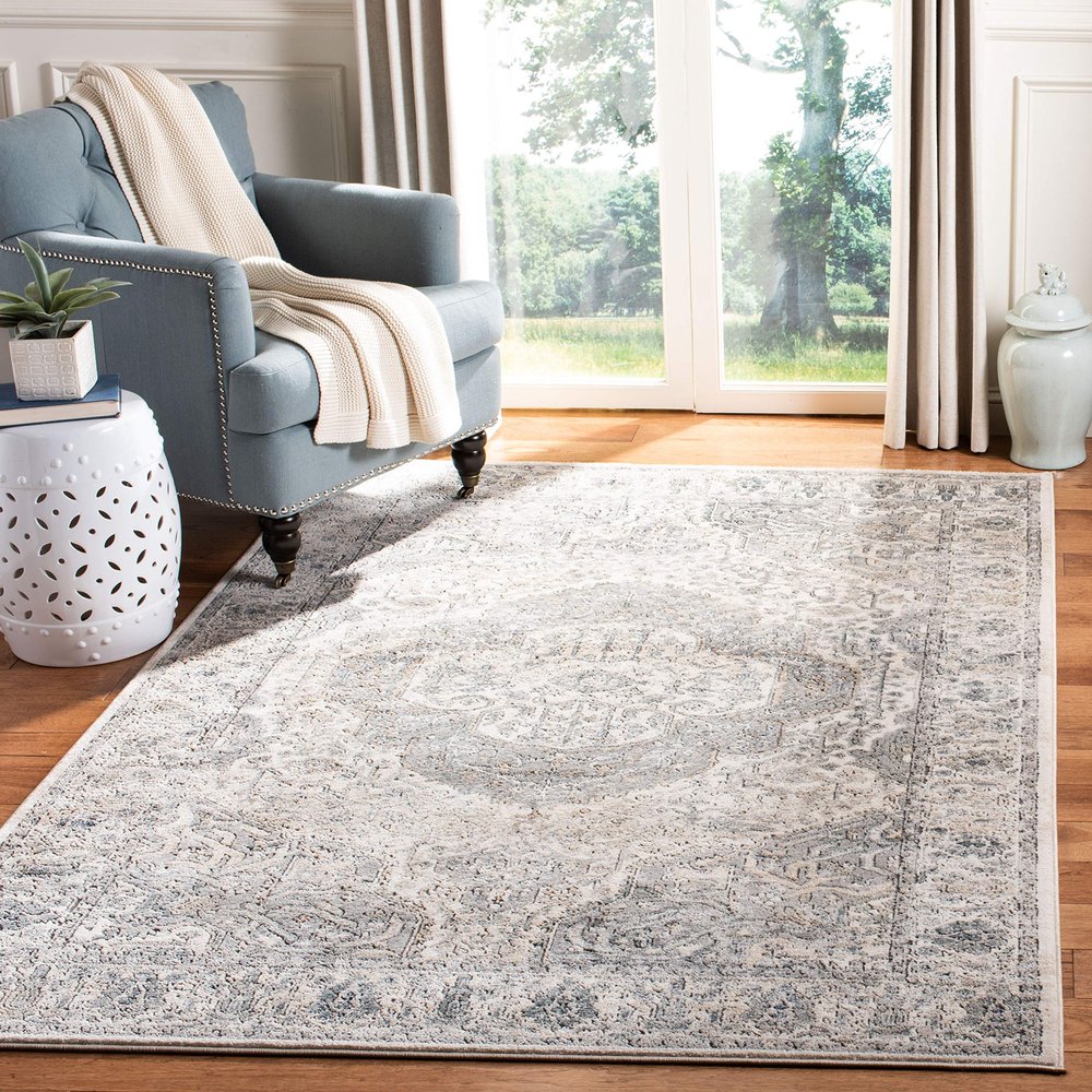 Martha Stewart x SAFAVIEH Area Rug Collection - 5'1" x 7'6", Ivory & Grey, Non-Shedding & Easy Cleaning, Ideal for Living Room, Bedroom, Office, Dining Space (MSR867A)