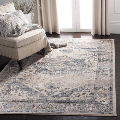 Martha Stewart x SAFAVIEH Area Rug Collection - 9' x 12', Ivory & Blue, Non-Shedding & Easy Cleaning, Ideal for Living Room, Bedroom, Office, Dining Space (MSR868A)