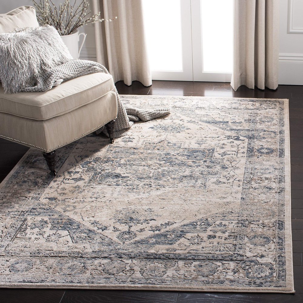 Martha Stewart x SAFAVIEH Area Rug Collection - 9' x 12', Ivory & Blue, Non-Shedding & Easy Cleaning, Ideal for Living Room, Bedroom, Office, Dining Space (MSR868A)
