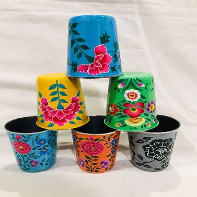 Baba Art And Crafts Flower Handmade Design Set of 4 Glasses Enamleware Floral Design Handprints Diwali Christmas Tumbler Gift Set Item (Multi Color)