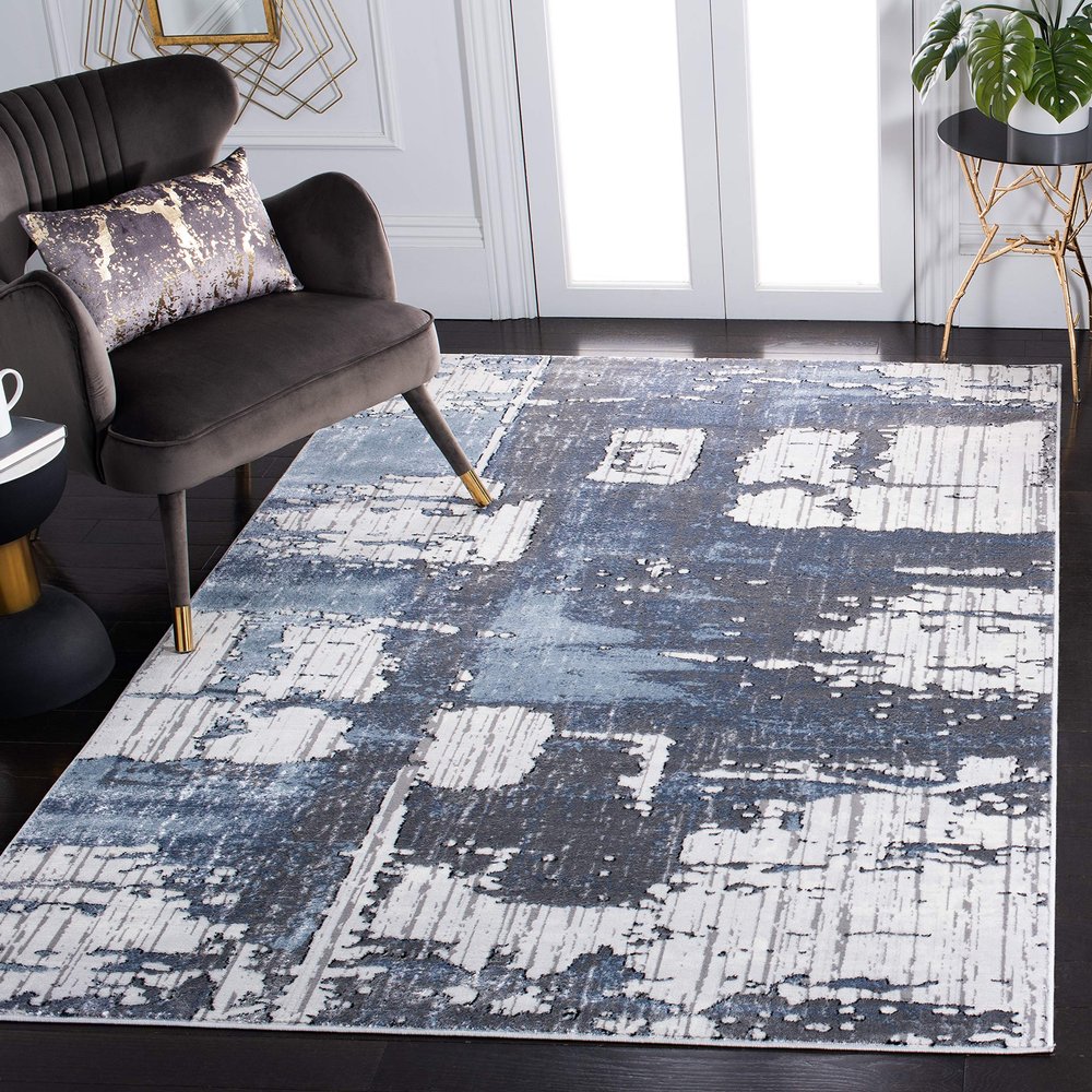 SAFAVIEH Area Rug 8x10 - Lagoon Collection - Large - Grey & Blue, Modern Abstract Design, Non-Shedding & Easy Cleaning, Ideal for Living Room, Bedroom, Office, Dining Space (LGN186F)