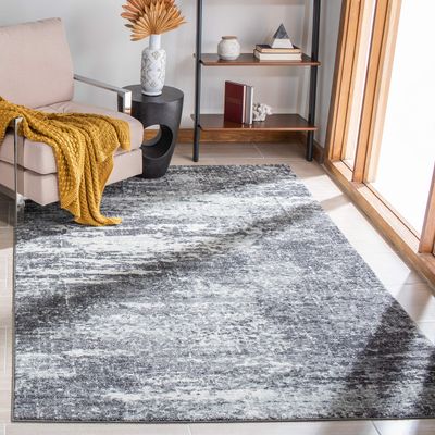 SAFAVIEH Evoke Collection 4' x 6' Ivory/Grey EVK272F Modern Abstract Non-Shedding Living Room Bedroom Accent Rug