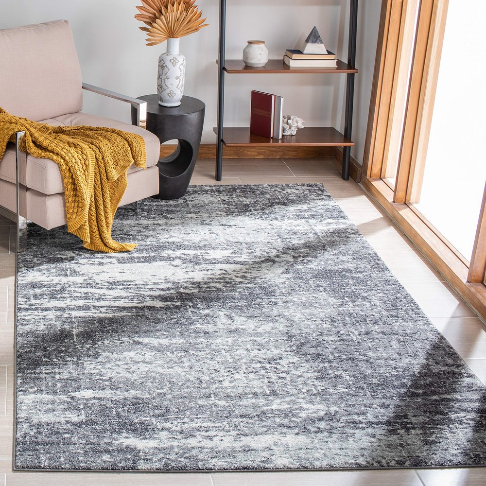 SAFAVIEH Evoke Collection 4' x 6' Ivory/Grey EVK272F Modern Abstract Non-Shedding Living Room Bedroom Accent Rug