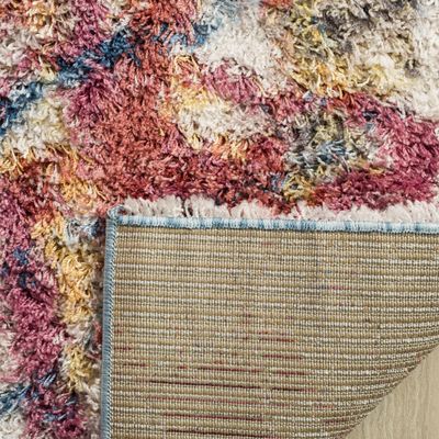 SAFAVIEH Gypsy Shag Collection Area Rug - 4' Square, Ivory & Blue, Abstract Design, Non-Shedding & Easy Care, 2-inch Thick Ideal for High Traffic Areas in Living Room, Bedroom (GYP521B)