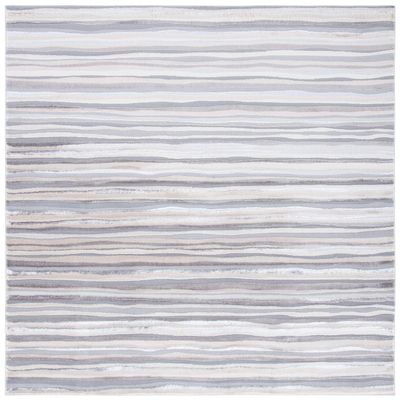 SAFAVIEH Lagoon Collection Area Rug - 6'7" Square, Ivory & Grey, Modern Stripe Design, Non-Shedding & Easy Care, Ideal for High Traffic Areas in Living Room, Bedroom (LGN148A)