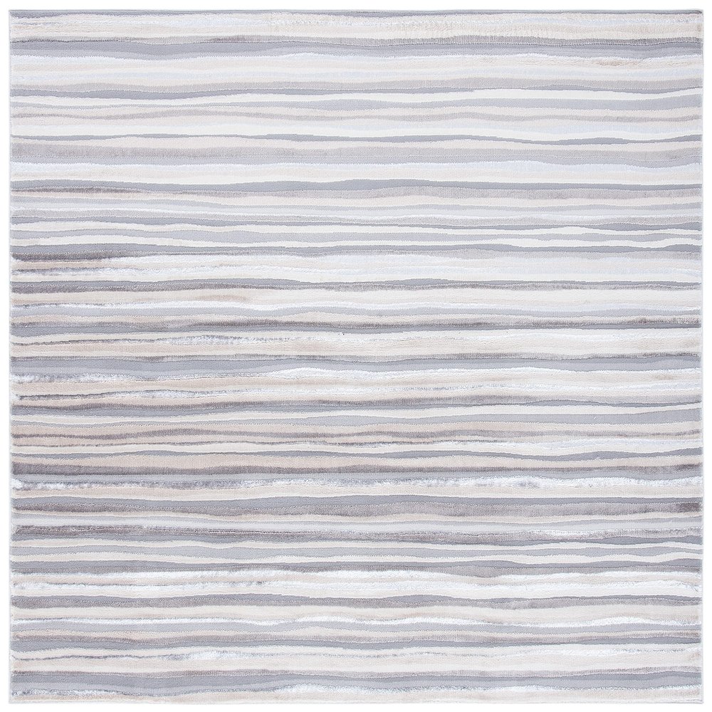SAFAVIEH Lagoon Collection Area Rug - 6'7" Square, Ivory & Grey, Modern Stripe Design, Non-Shedding & Easy Care, Ideal for High Traffic Areas in Living Room, Bedroom (LGN148A)
