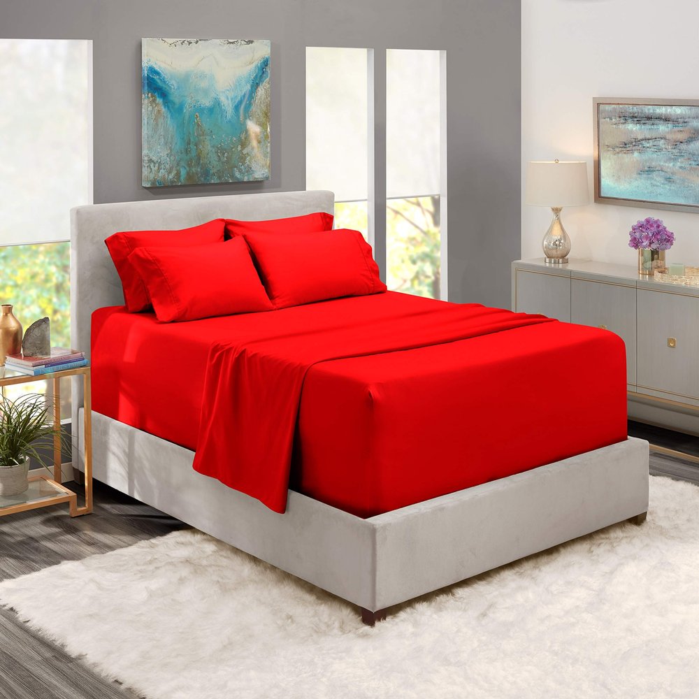 ABP Collection Bed Sheet Set - 800 Thread Count 100% Cotton 6 Piece Sheet Set - Soft & Silky Sateen Weave Fits Mattress 12'' Deep Pocket (1 Flat Sheet, 1 Fitted Sheet & 4 Pillowcases) Full XL, Red