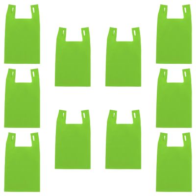 DISCOUNT PROMOS Bodega Lightweight Tote Bags Set of 10, Bulk Pack - Reusable, Great for Grocery, Tradeshow, Party favors, Picnic - Lime Green