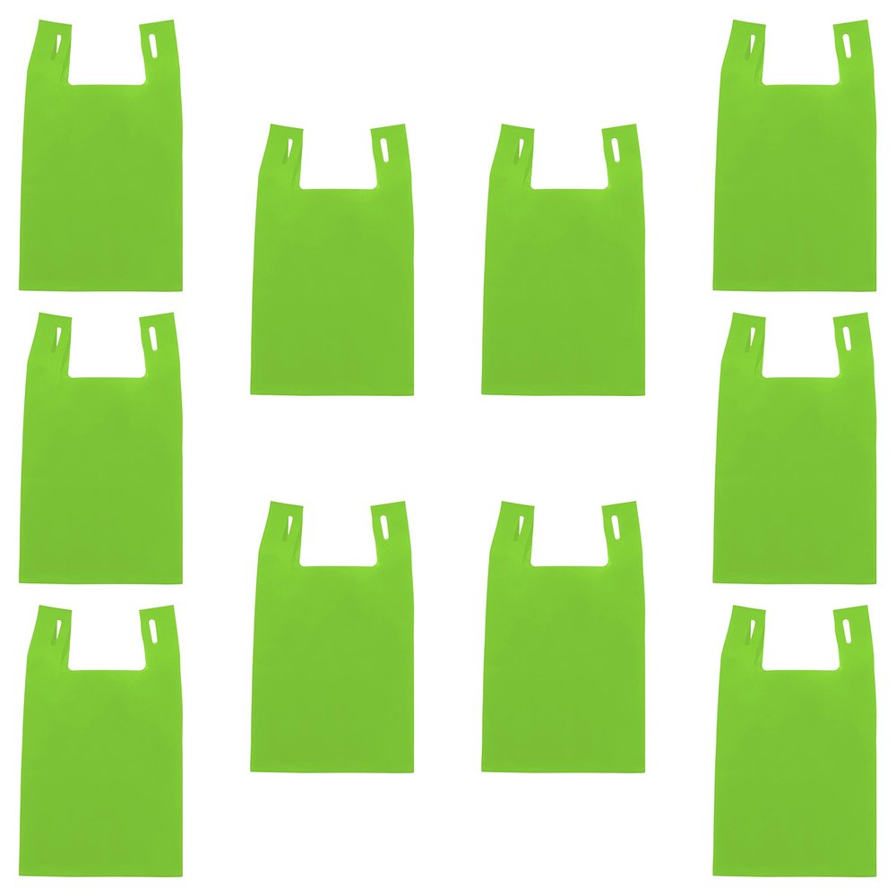 DISCOUNT PROMOS Bodega Lightweight Tote Bags Set of 10, Bulk Pack - Reusable, Great for Grocery, Tradeshow, Party favors, Picnic - Lime Green