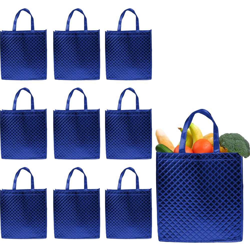 DISCOUNT PROMOS Luxurious Laminated Tote Bags Set of 10, Bulk Pack - Reusable, Great for Shopping, Beach, Wedding Favors - Royal Blue