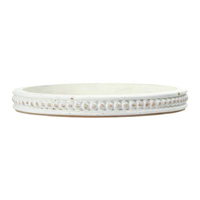 Creative Co-Op Round Decorative Wood Tray with Hobnail Edge, White